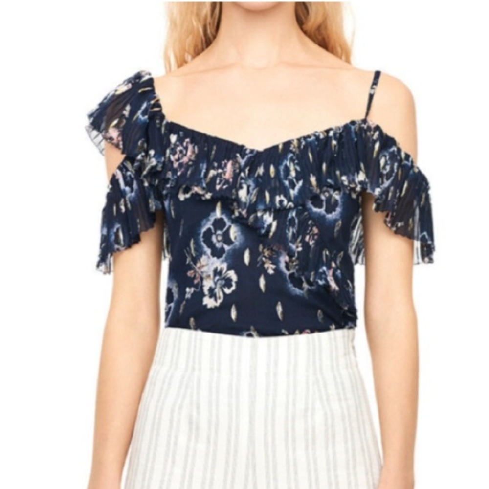 NWT REBECCA TAYLOR FADED FLORAL TOP IN NAVY BLUE SZ 8 M